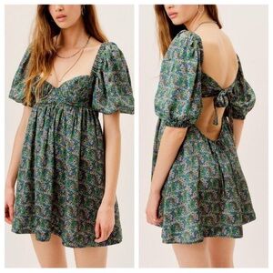 For Love & Lemons Women's Alisa Mini Dress in a Green Floral Print Size Large